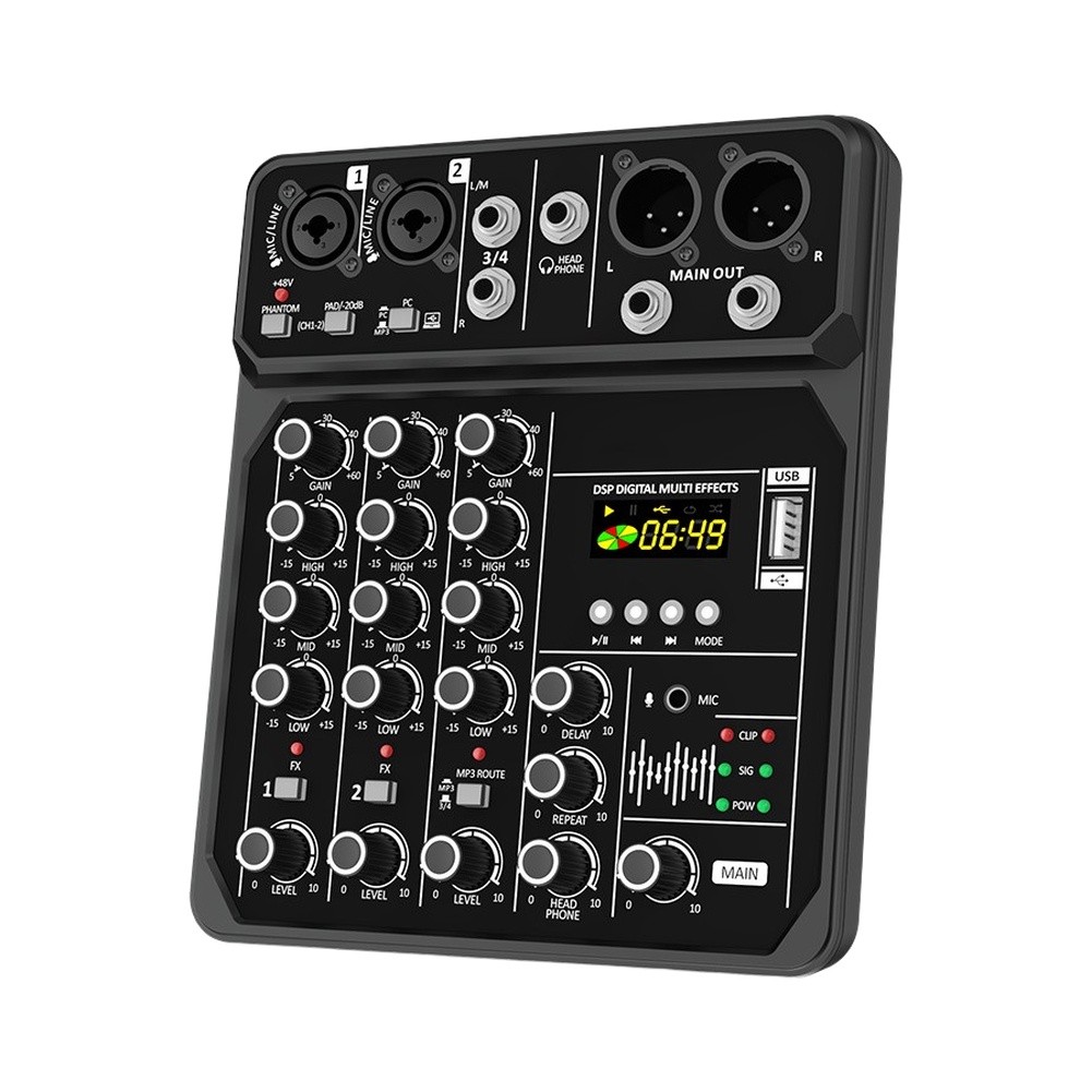 Audio Music Production - خلاط صوتي محمول بأربع قنوات مع